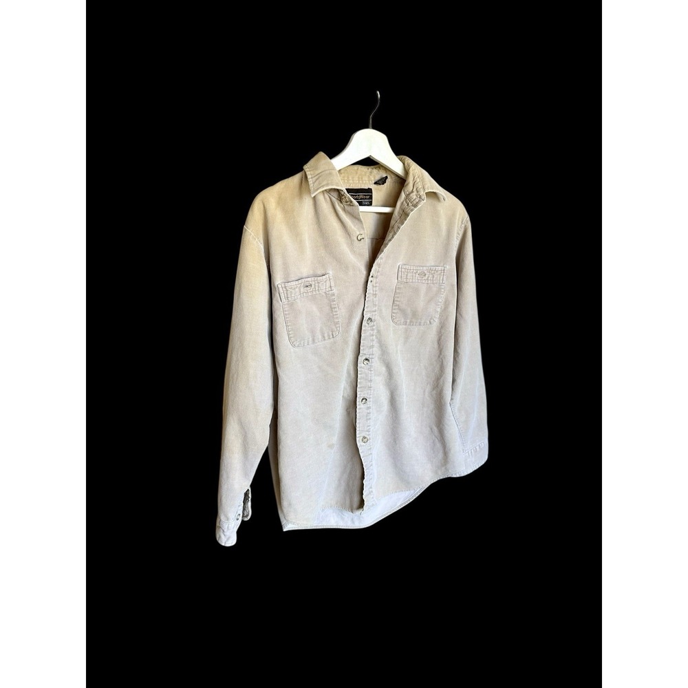 Vintage Sears 60's Tan Cotton Corduroy Shirt Large Button Up Distressed *flaw